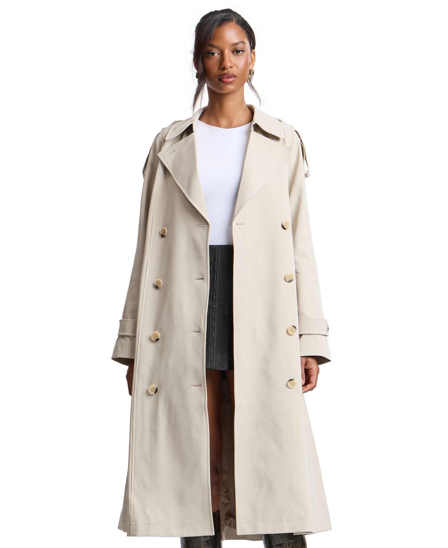 Women's Belted Double-Breasted Cocoon Trench Coat
