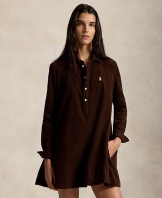 Women's Corduroy Pleated Shirt Dress