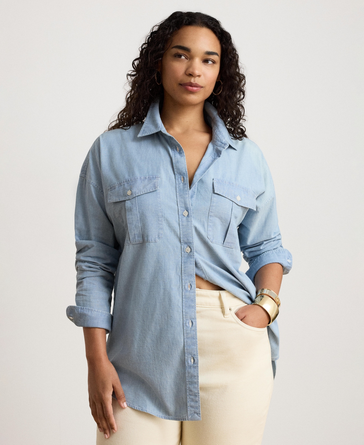 Lauren Ralph Women's Long-Sleeve Chambray Woven Shirt