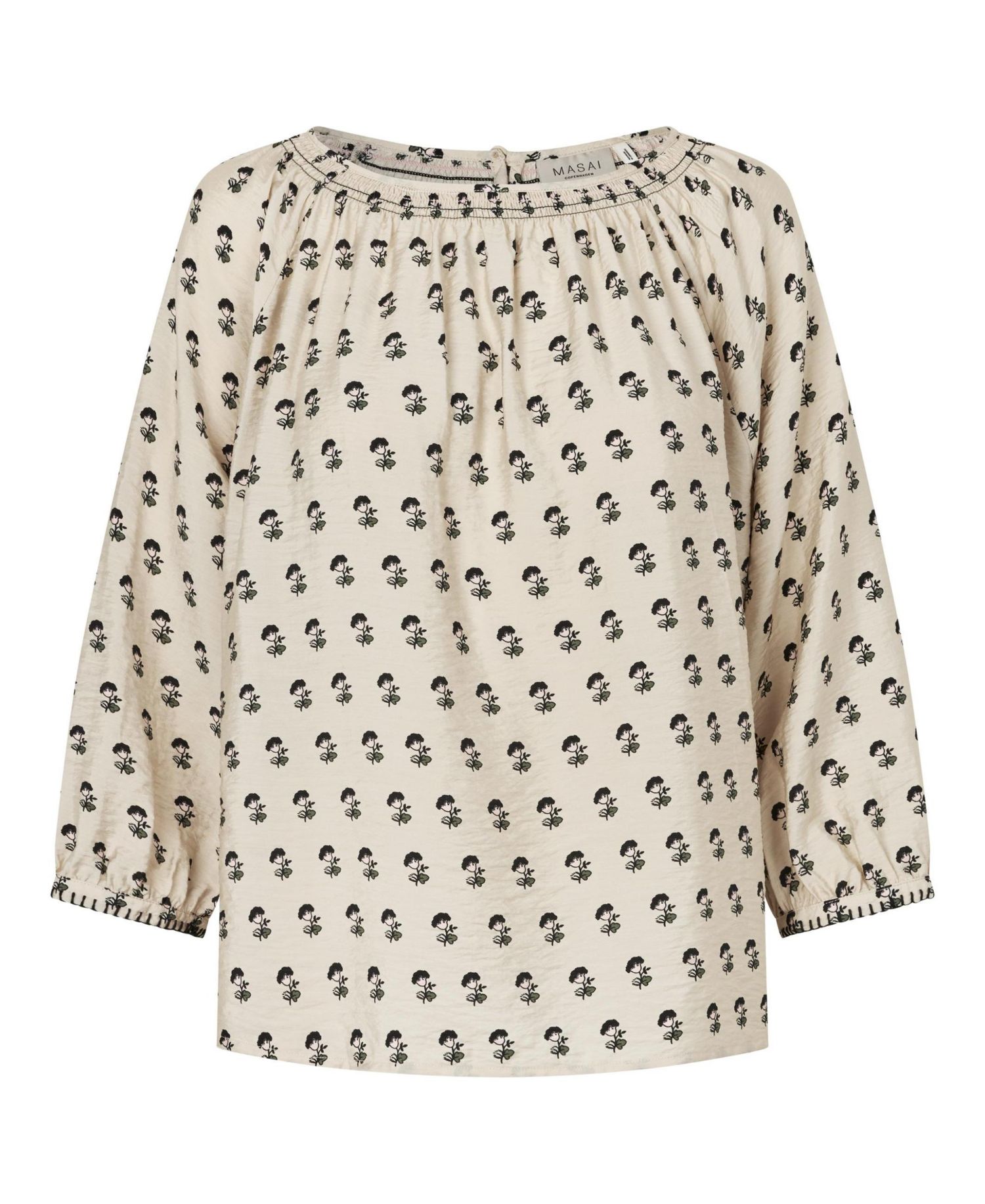 Women's 3/4-Sleeve Boat Neck Floral-Print Blouse