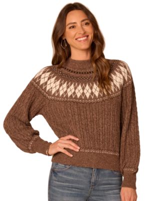 Petite Fair Isle Cable-Knit Mock Neck Sweater