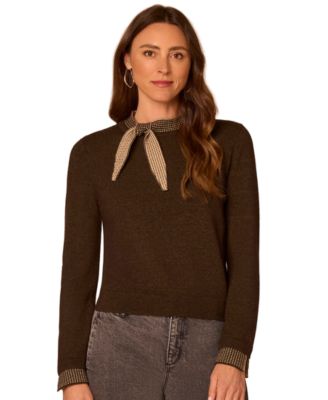 Petite Self-Tie Long-Sleeve Pullover Sweater