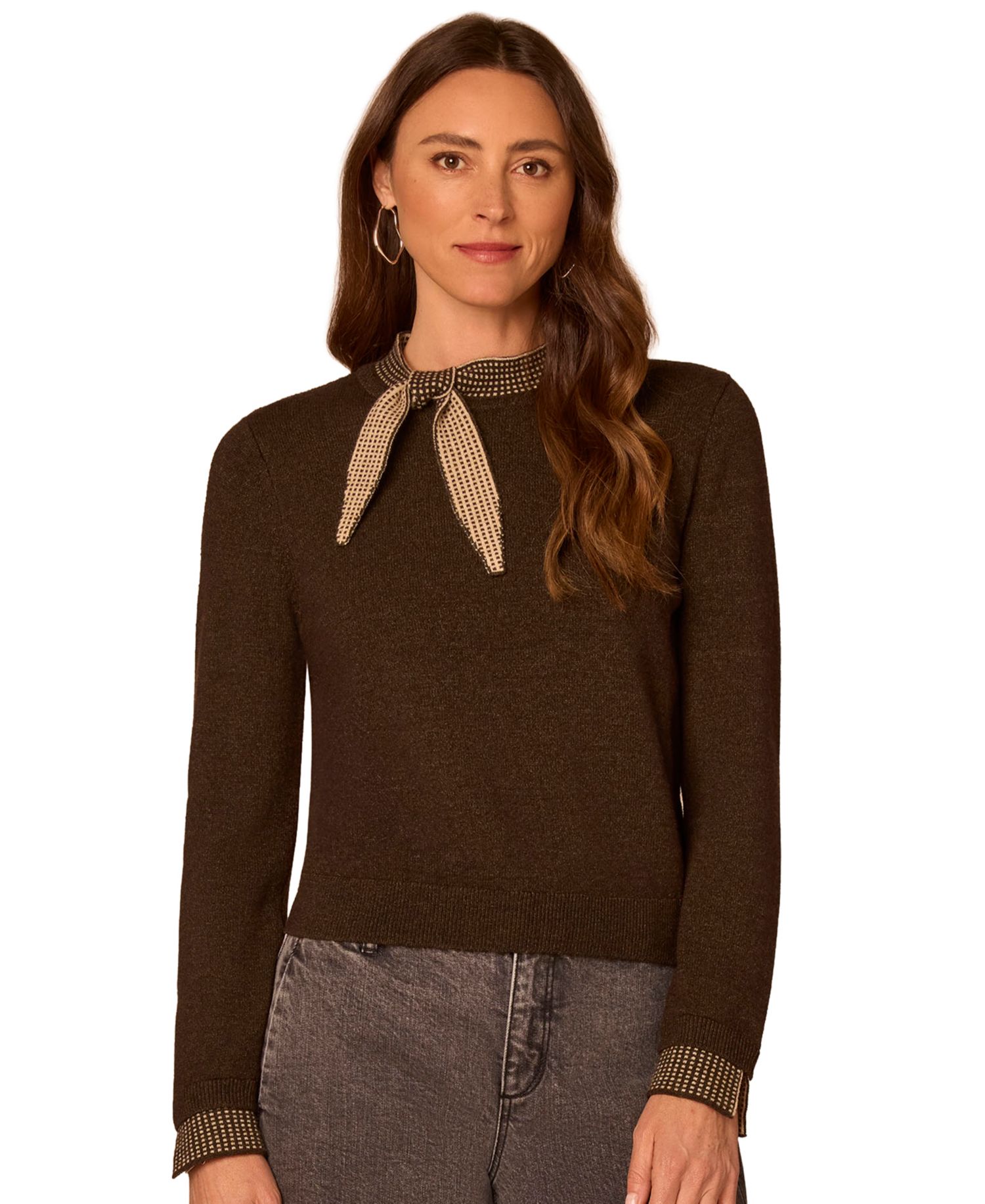 Petite Self-Tie Long-Sleeve Pullover Sweater