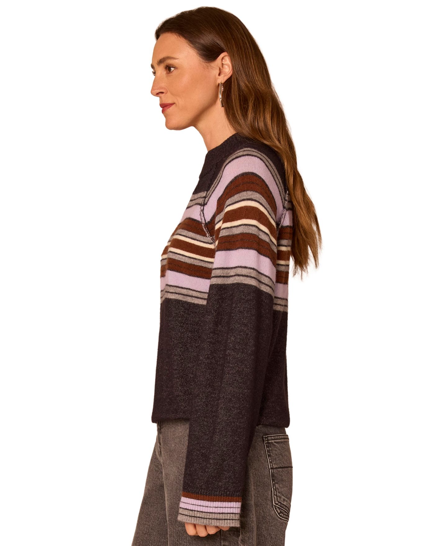 Женский свитер Democracy Petite Mock-Neck Striped Bubble-Hem, цвет: Угольный лавандовый — фото 3