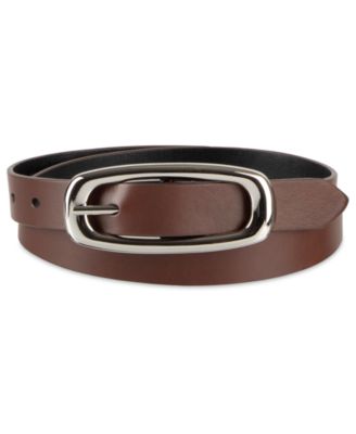 Skinny Oval Shaped Center Bar Buckle Reversible Dress Belt