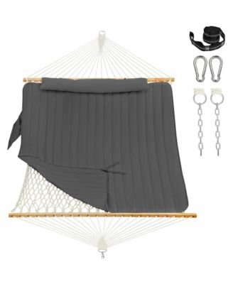 Two Person Rope Hammock With Detachable Pad Spreader Bar Tree Straps Carabiners 450 Lbs Weight Capacity