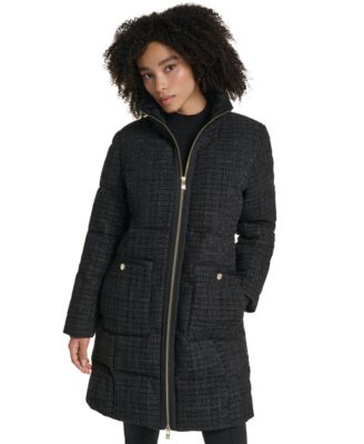 Women's Tweed Sparkle Puffer Long Coat