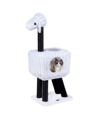 Lamb-Shaped 43 Inch Cat Tower with 2-Door Rattan Condo