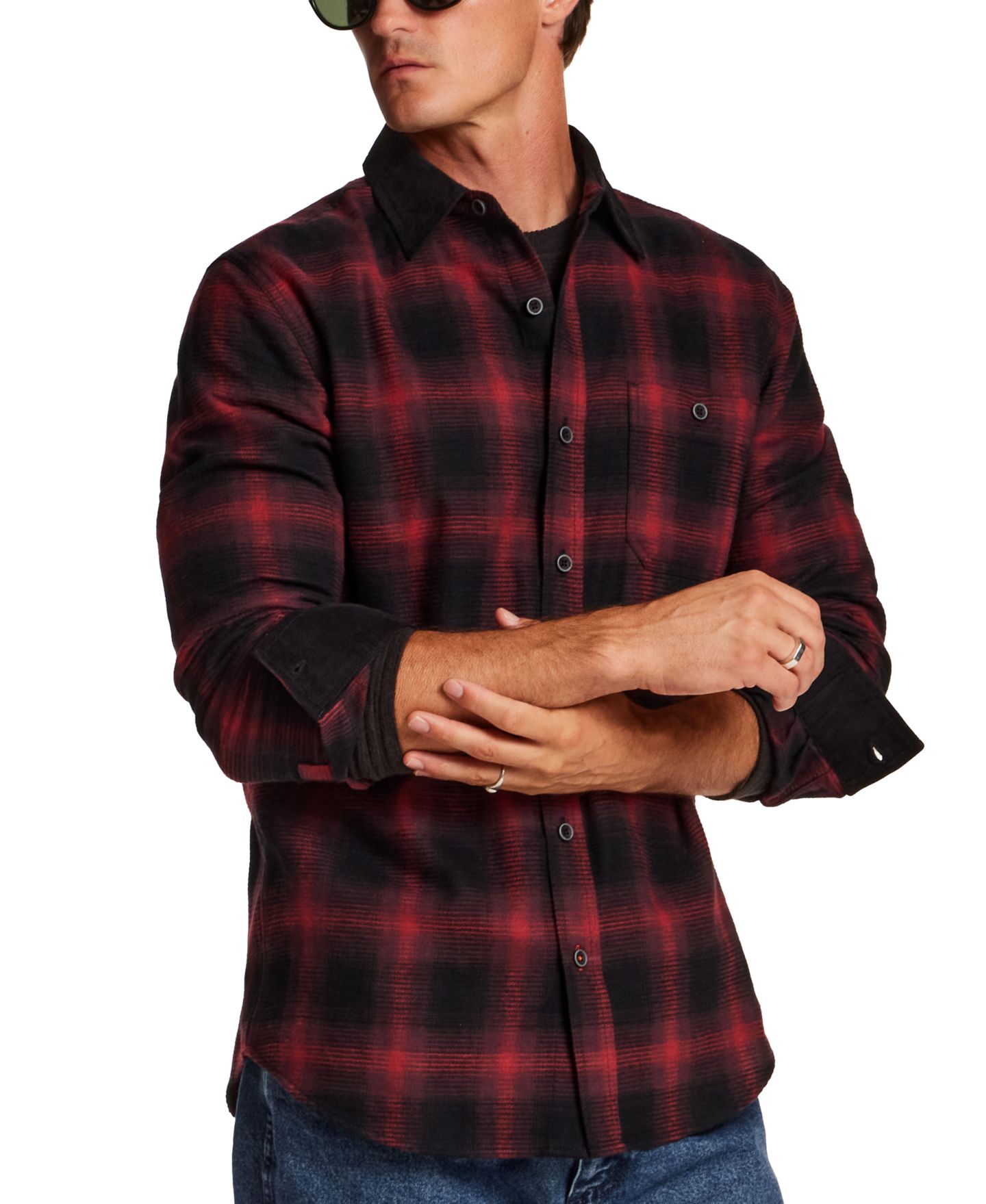 Мужская рубашка Weatherproof Vintage Waffle Flannel Corduroy Collar, цвет: Syrah — фото 2