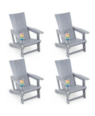 Adirondack Chairs Set of 4 with Cup Holder Wood Texture for Garden Backyard