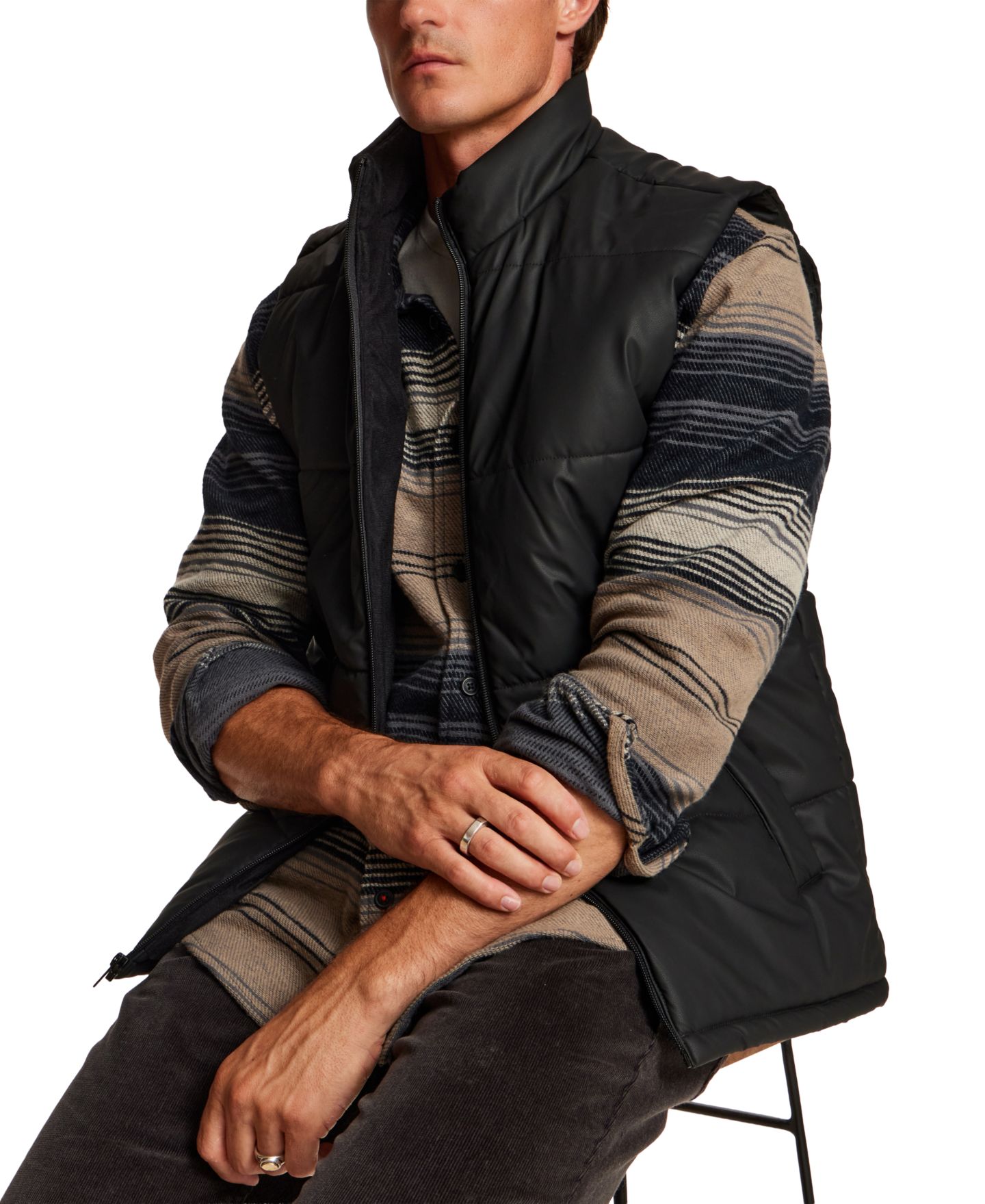 Мужской жилет Weatherproof Vintage Matte Full-Zip Puffer Vest, цвет: Чёрный — фото 2
