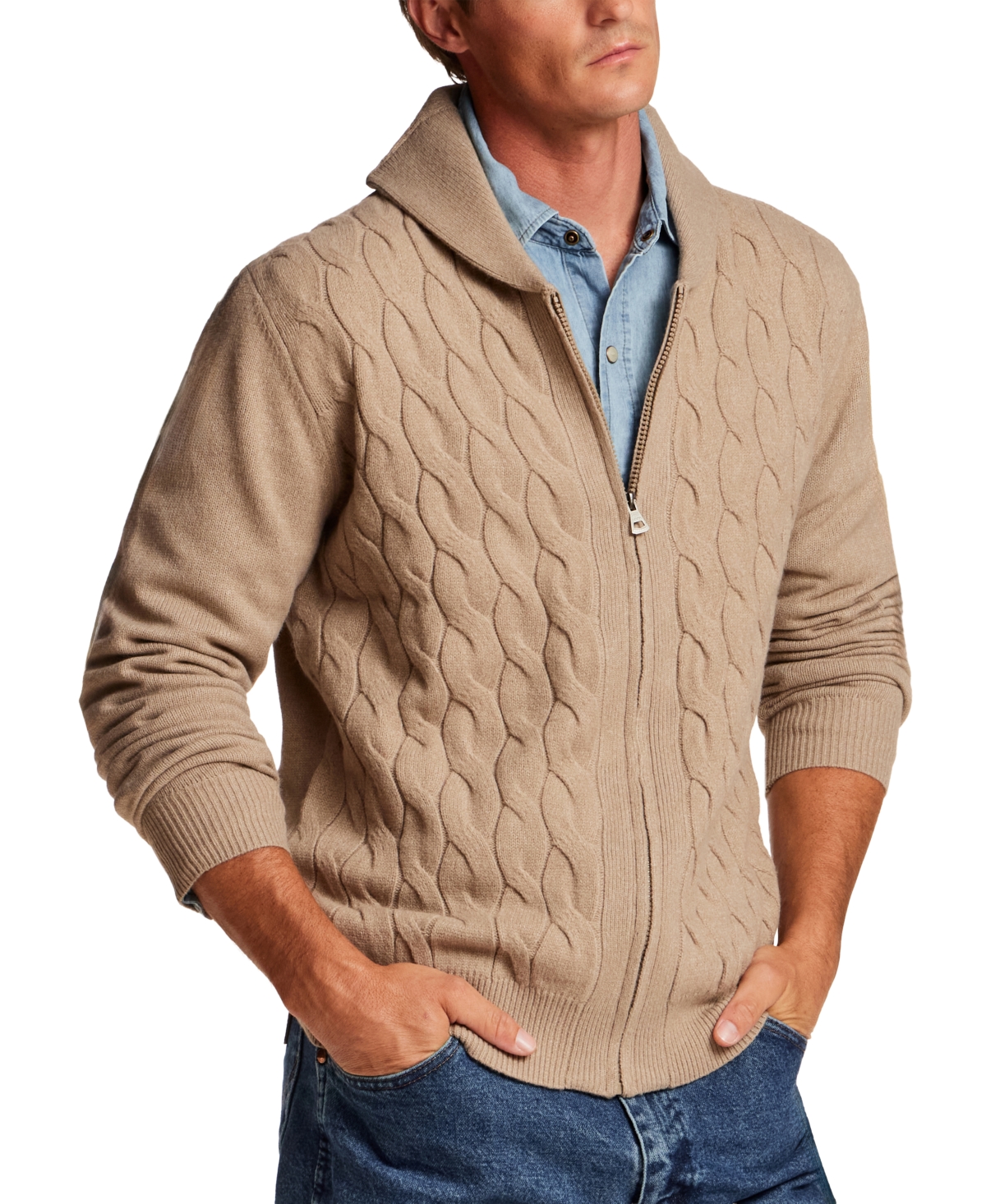 Weatherproof Vintage Men's Shawl Collar Cable Knit Sweater