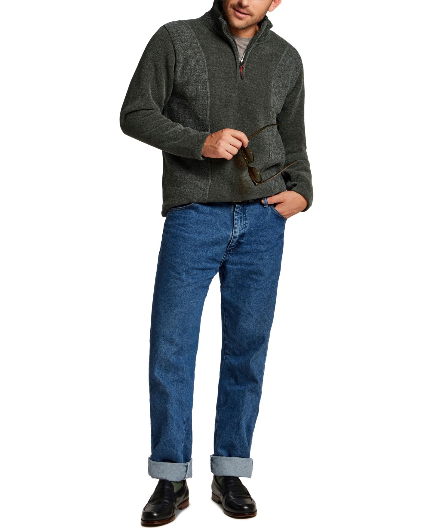 Мужской свитер Weatherproof Vintage Chenille Elastic Drawcord Quarter-Zip, цвет: Вечнозелёный — фото 2