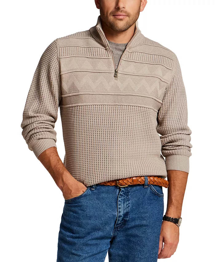 Men's Textured Zig Zag Yoke Quarter-Zip Sweater - thumbnail 3