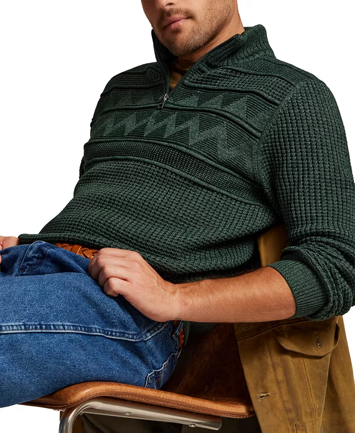Men's Textured Zig Zag Yoke Quarter-Zip Sweater - thumbnail 9