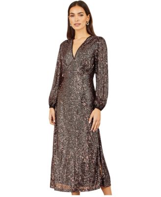 Women's Sequin A-Line V-Neck Midi Dress