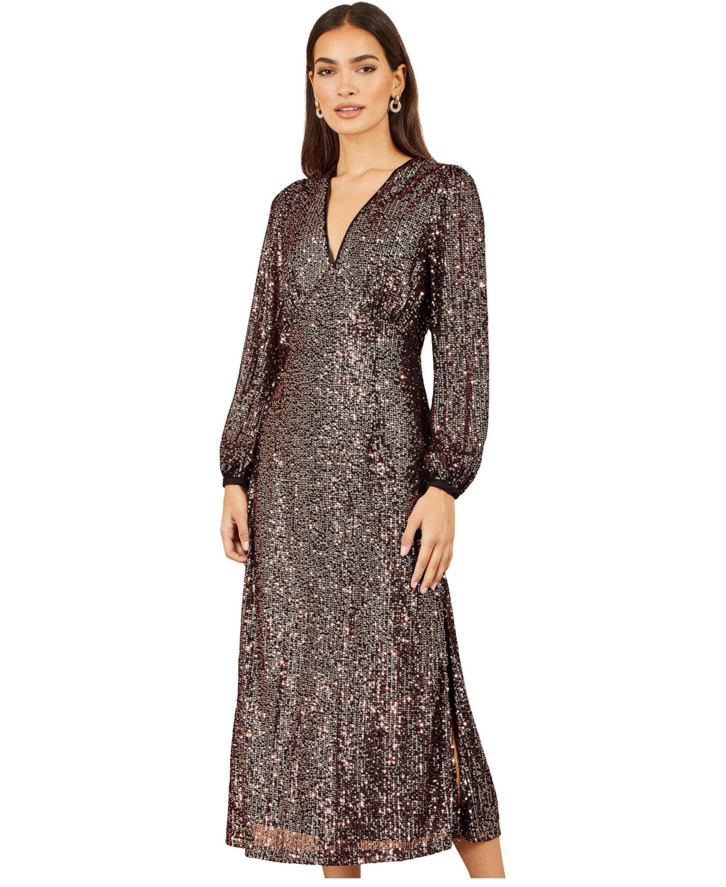 Женское платье Yumi Sequin A-Line V-Neck Midi, цвет: Медный — фото 1