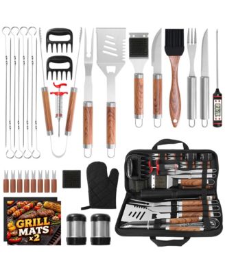 BBQ Grill Tools Set Stainless Steel Accessories Kit Case Injector Claws Mats