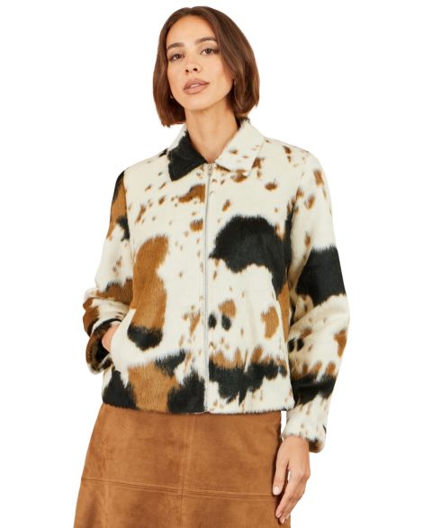 Женская куртка Yumi Animal-Print Collared Signature Zip-Front Statement, цвет: Коричневый