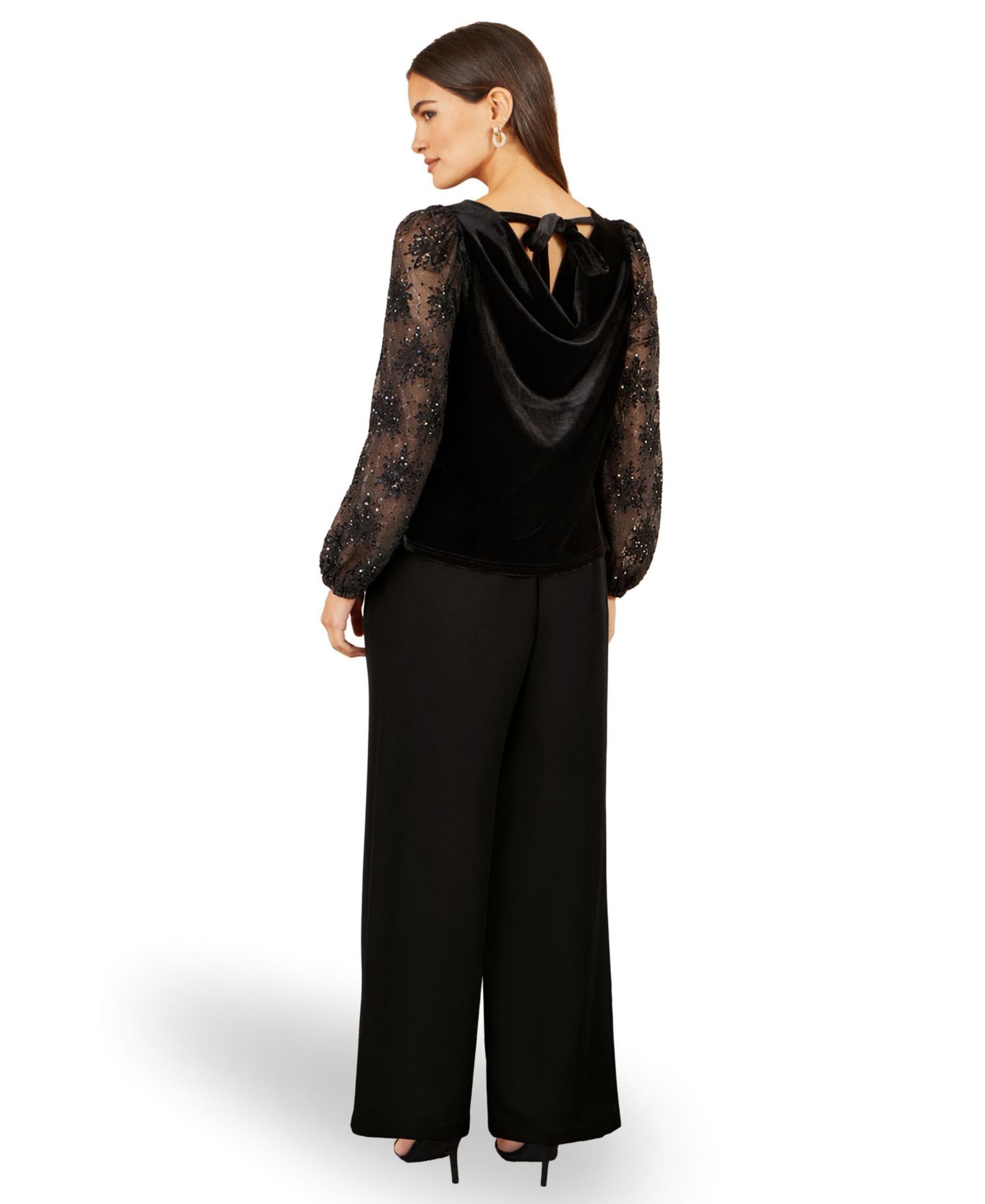 Женская блузка Yumi Tie-Neck Velvet Long-Sleeve, цвет: Чёрный — фото 3