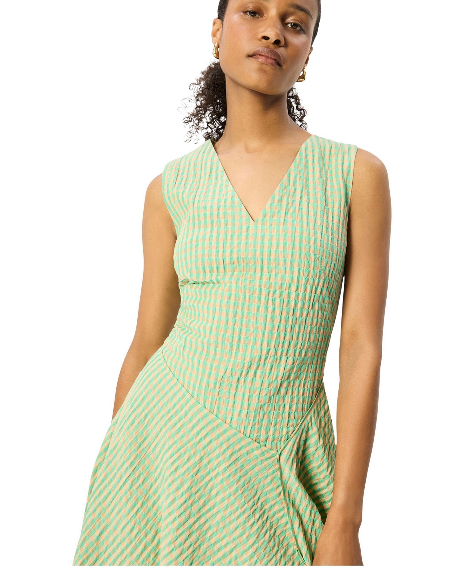 Women's Checked V-Neck Asymmetric Dress