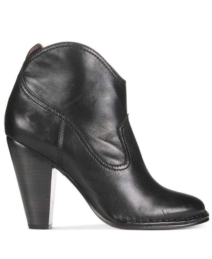 frye leather block heel western booties