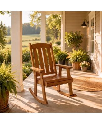 Solid Wood Outdoor Rocking Chair, All-Weather High Back Patio Rocker with Comfortable Recline and Contoured Seat