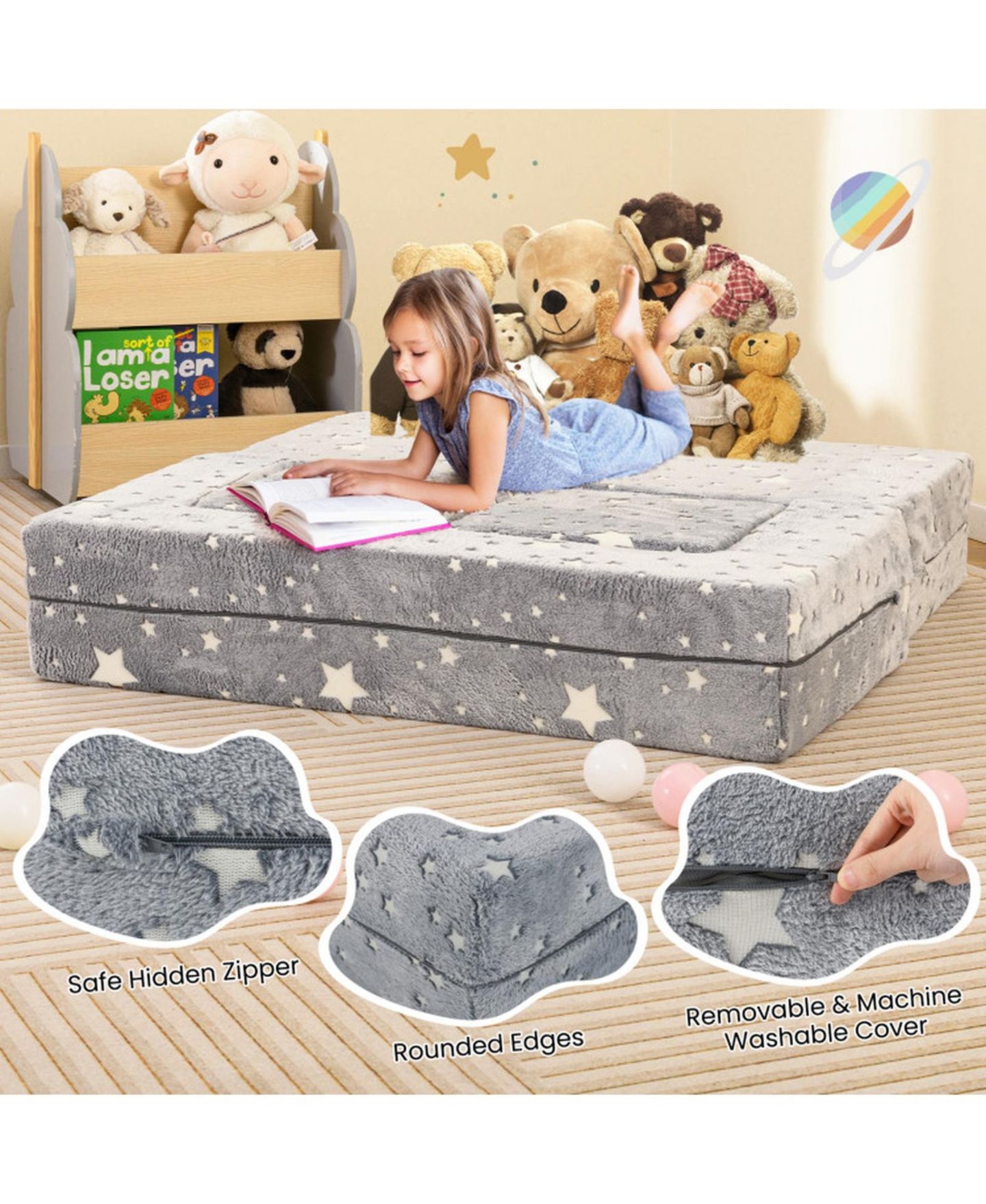 Детская игрушка HONGGE Modular 2-Seater Flannel Play Couch, Ages 3+, цвет: Серый с принтом — фото 7