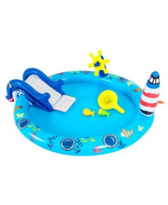 Marine Life Inflatable Spray Pool Play Center with Shark Slide, 74"L x 60.2"W x 24.8"H, 43-Gallon Capacity, Ages 2+