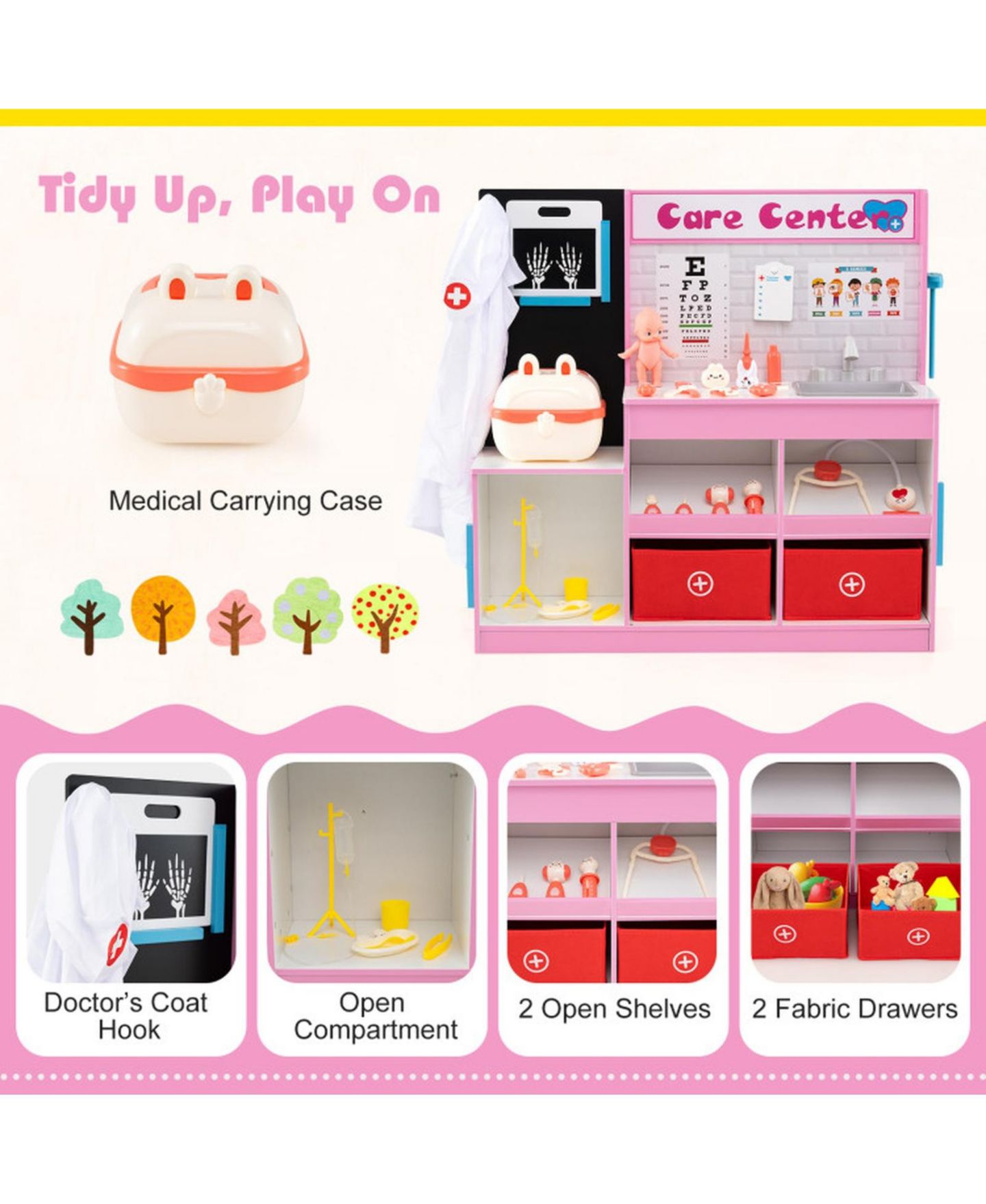 Детский игровой набор HONGGE Kids Wooden Medical Center Play Set with Examination Region, цвет: Мягкий розовый — фото 8