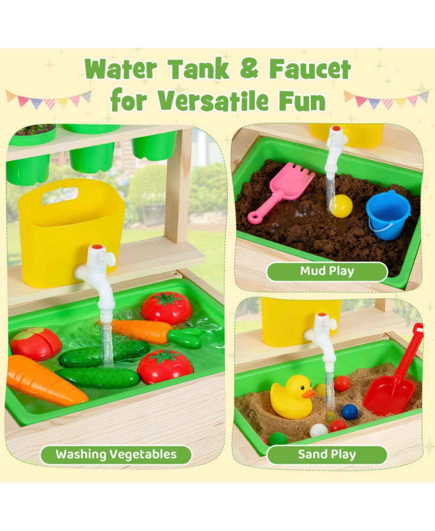 Детские игрушки HONGGE Mud Kitchen Chalkboard 4-Piece Play Kitchen, Ages 3+, цвет: Светлый сосновый — фото 7