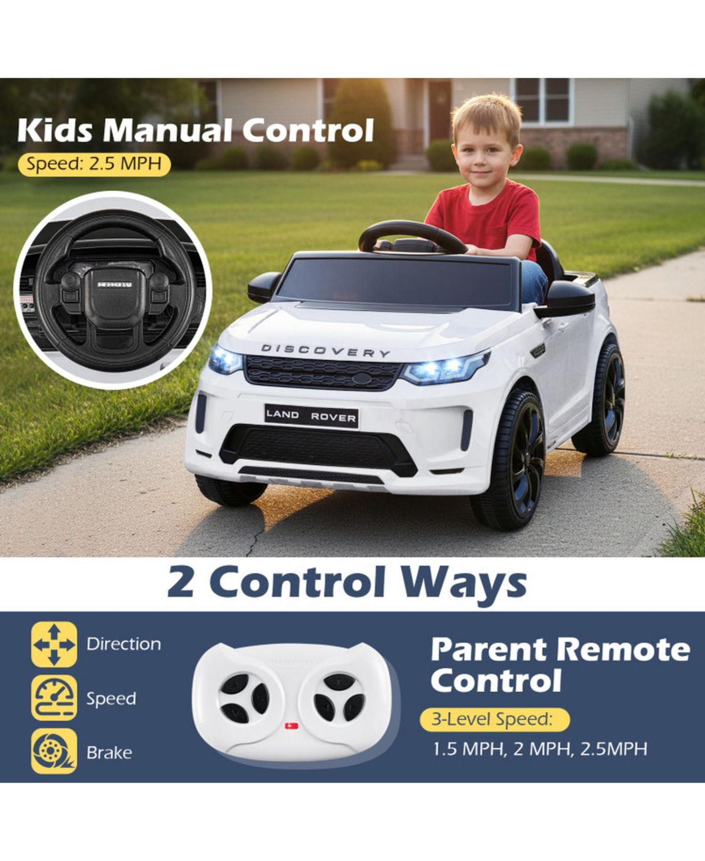 Детские игрушки HONGGE 12V Kids Electric Off-Road SUV with Remote Control, LED Lights and Safety Belt Ride-On Toy, 66 lbs. Capacity, Ages 3+, цвет: Белый — фото 6