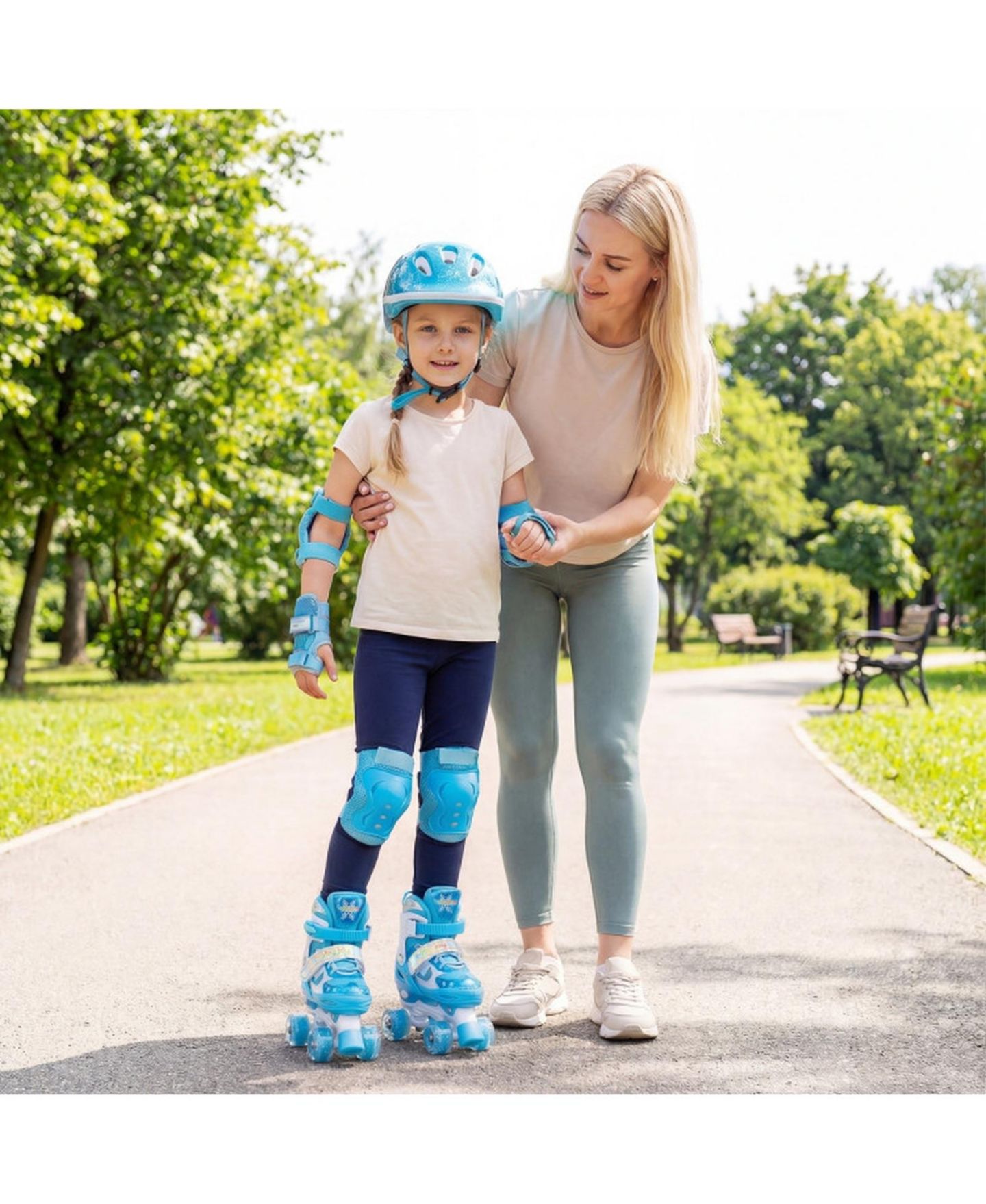 Детские игрушки HONGGE Kids Quad Roller Skates with Light-Up Wheels and Safety Straps, цвет: Тёмно-синий — фото 2