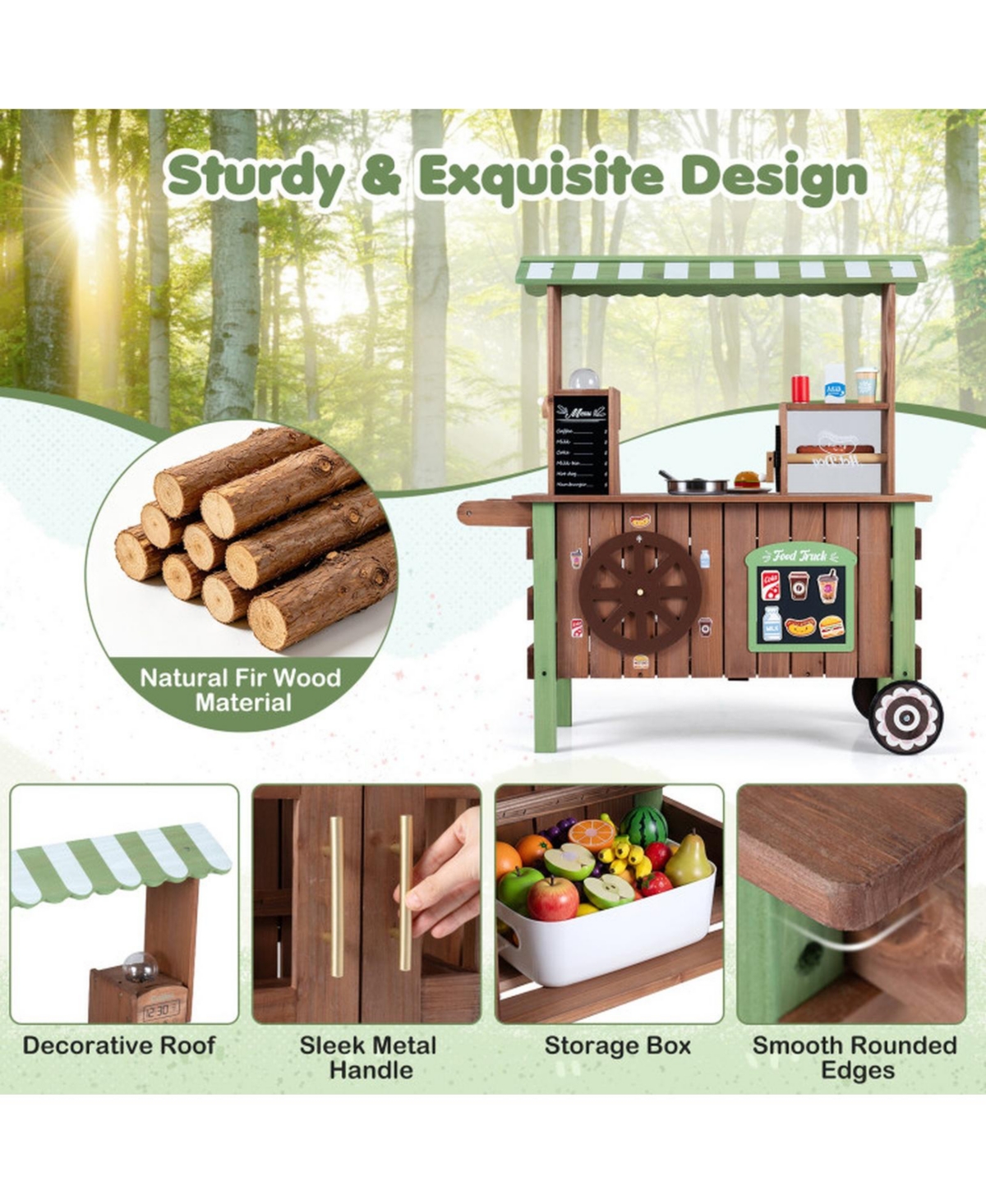 Hongge Grocery Roller Grill and Menu Board Food Cart Playset, Ages 3+