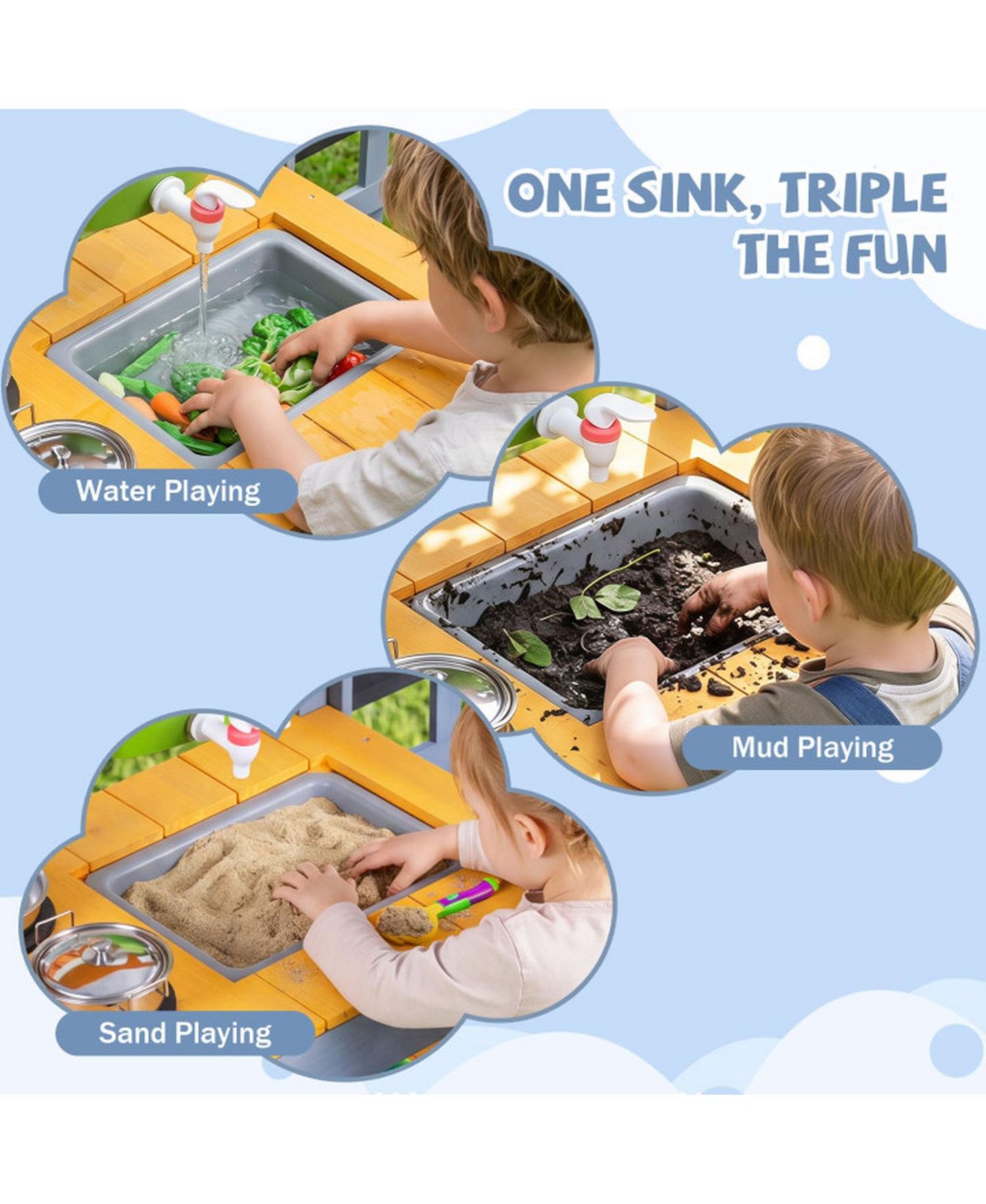 Детские игрушки HONGGE Running Water 9-Piece Mud Kitchen, Ages 3+, цвет: Жёлтый — фото 5