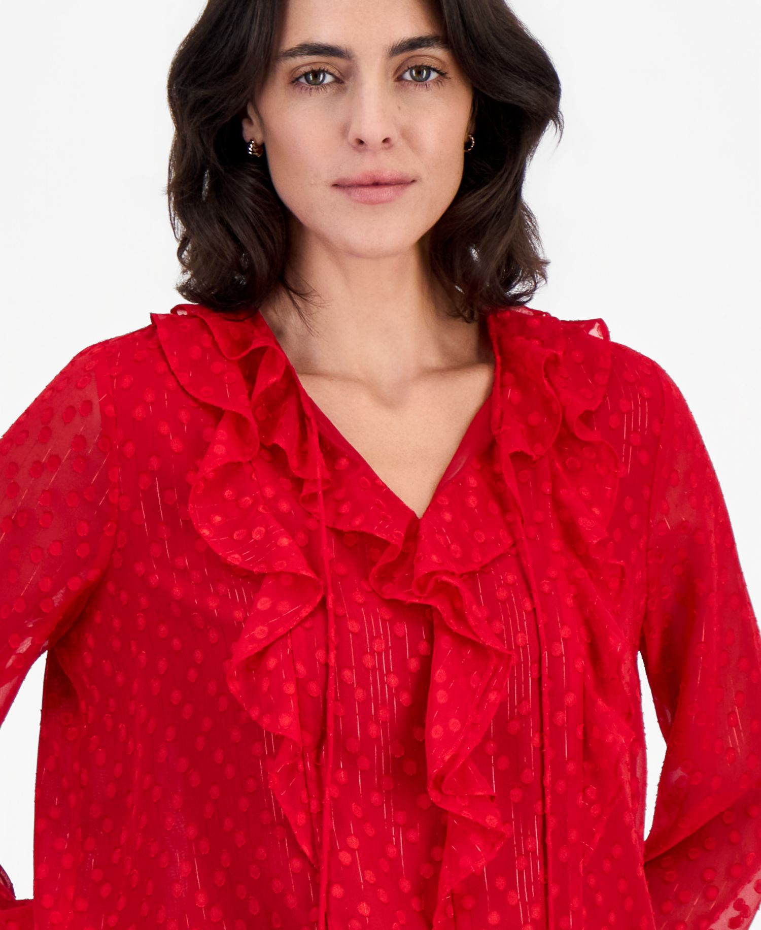 Women's Ruffle Front Clip-Dot Blouse