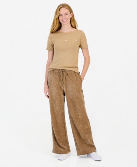 Женские брюки Nautica Twill Double Rib High-Rise Wide-Leg Drawstring, цвет: Barley
