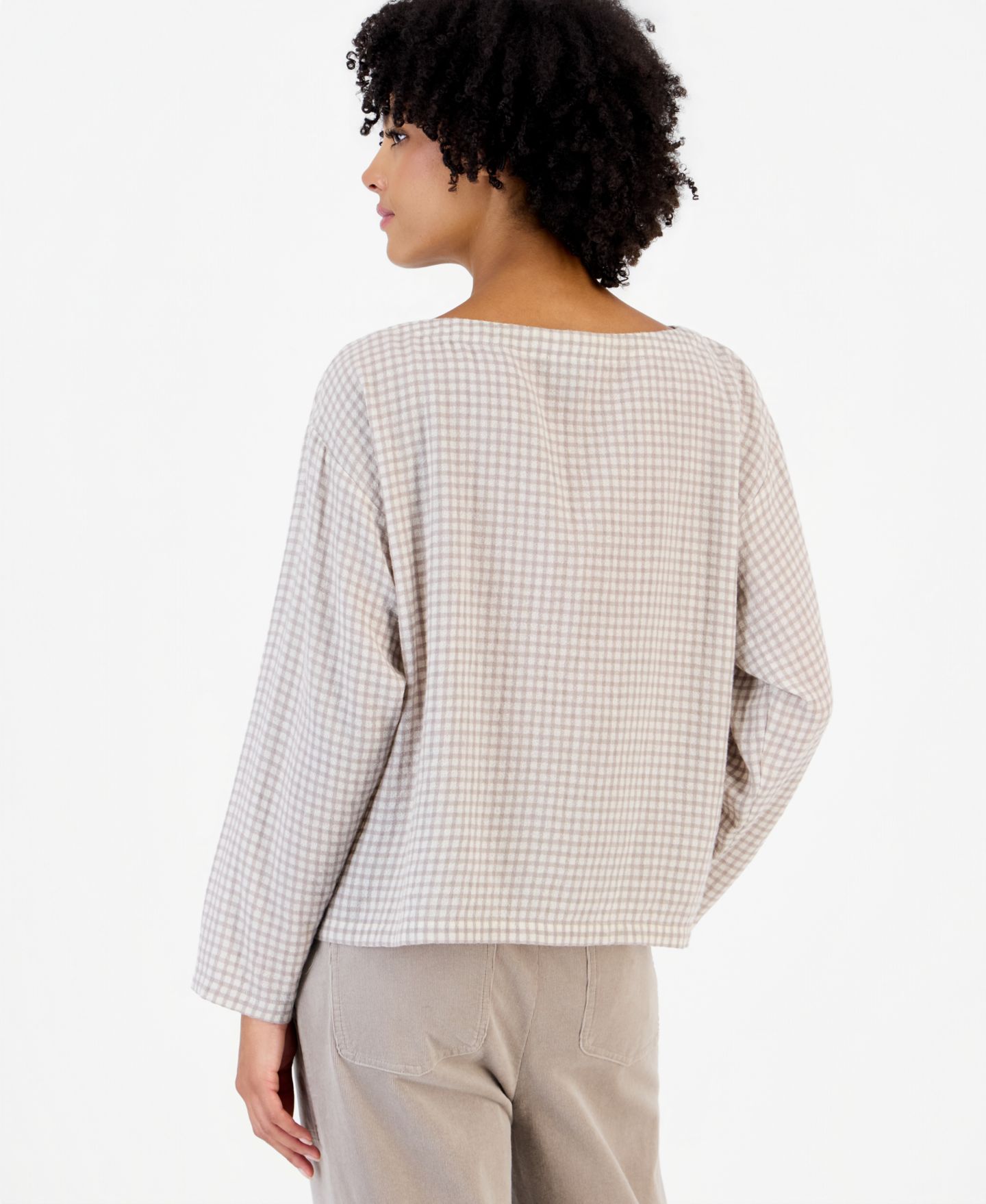 Женский топ Eileen Fisher Boat-Neck Boxy Long-Sleeve Wool-Blend, цвет: Plaster — фото 4