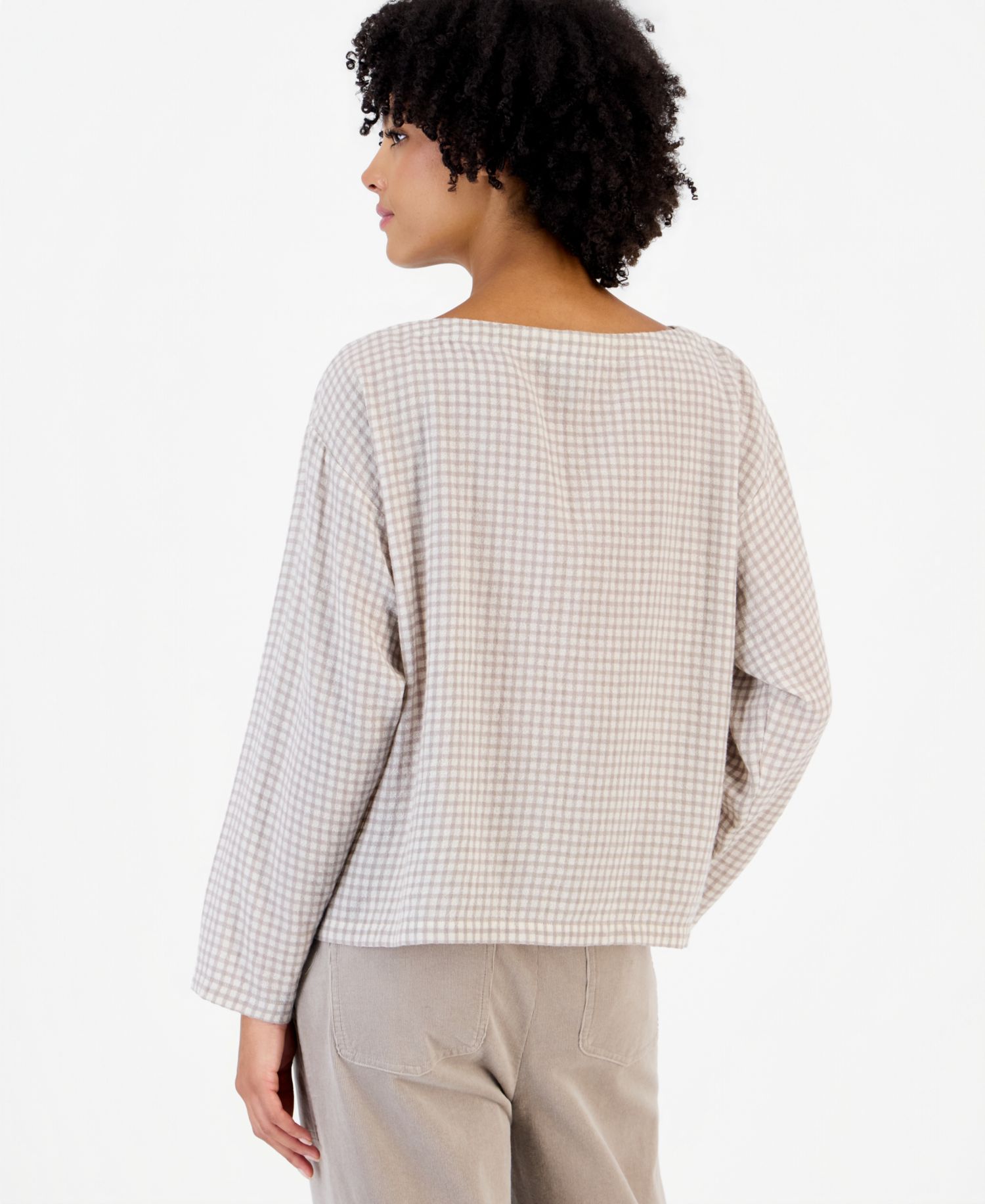 Women's Boat-Neck Boxy Long-Sleeve Wool-Blend Top