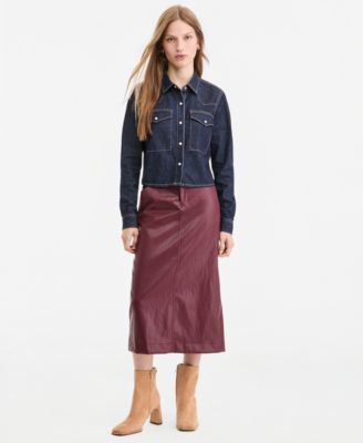 Women's Faux Leather Midi Skirt