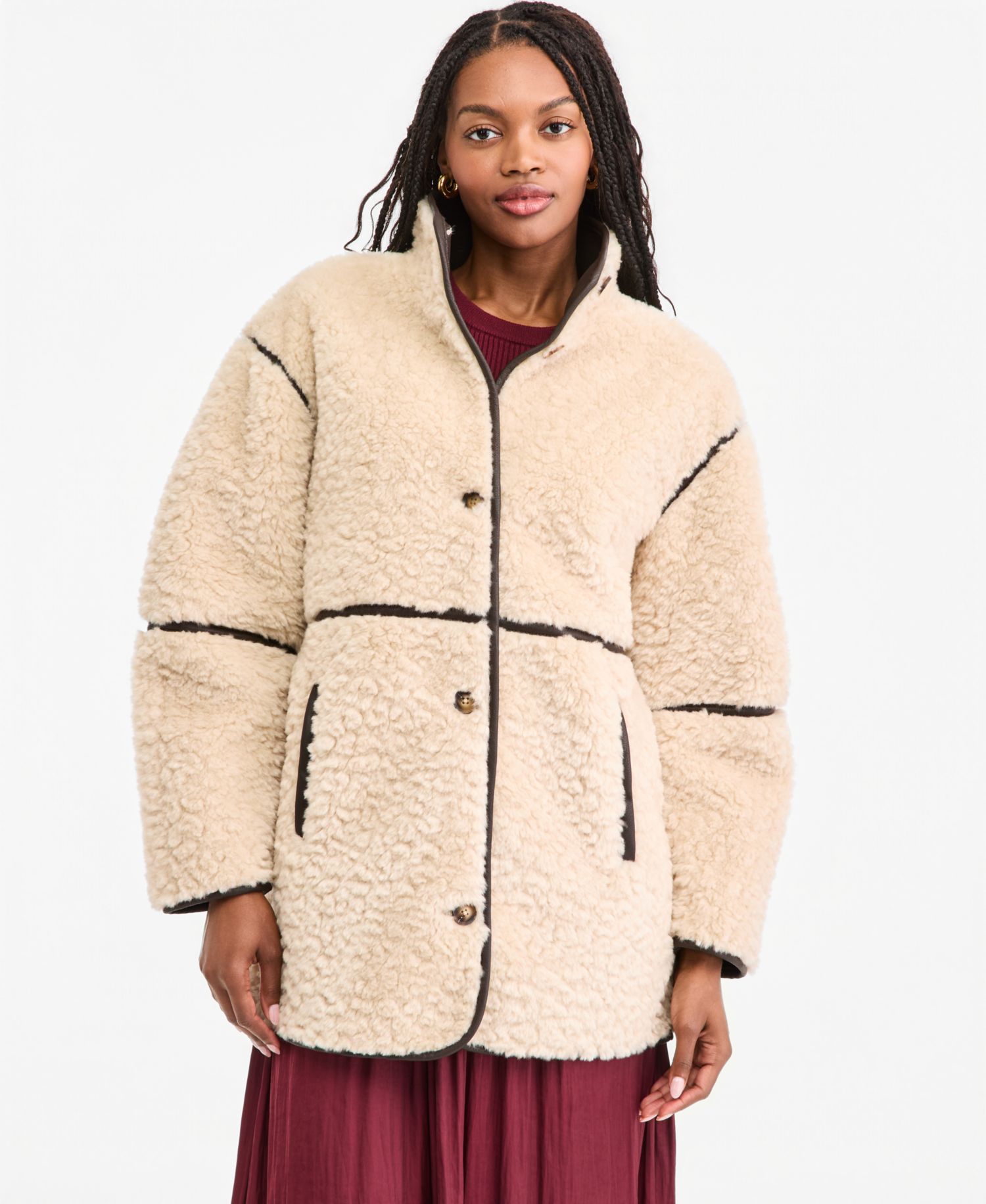 Women's Faux Leather Trim Sherpa Jacket