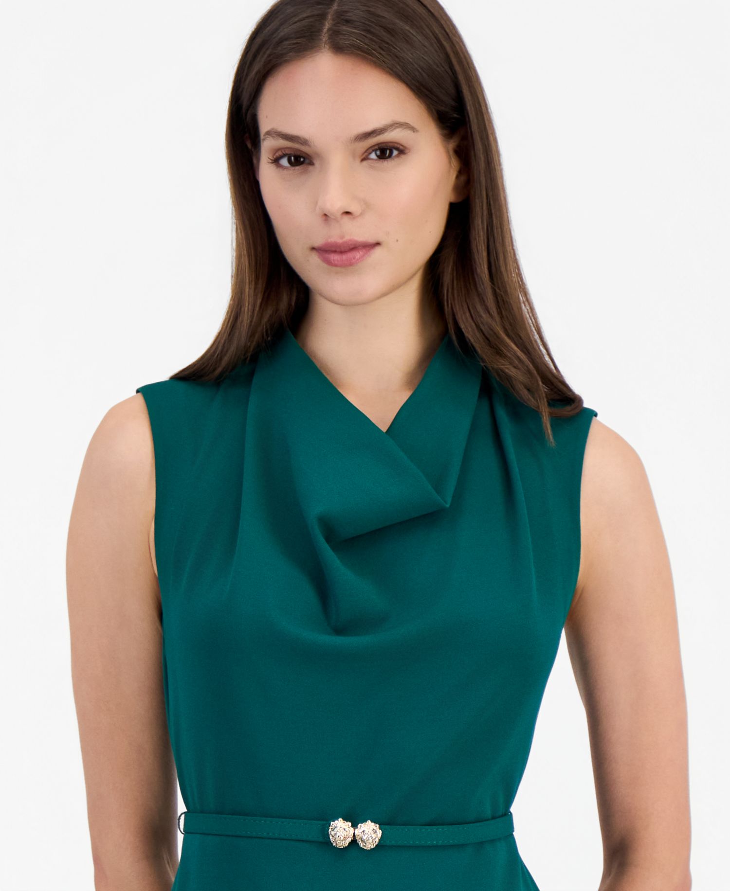 Women's Cowl Neck Belted Midi Dress