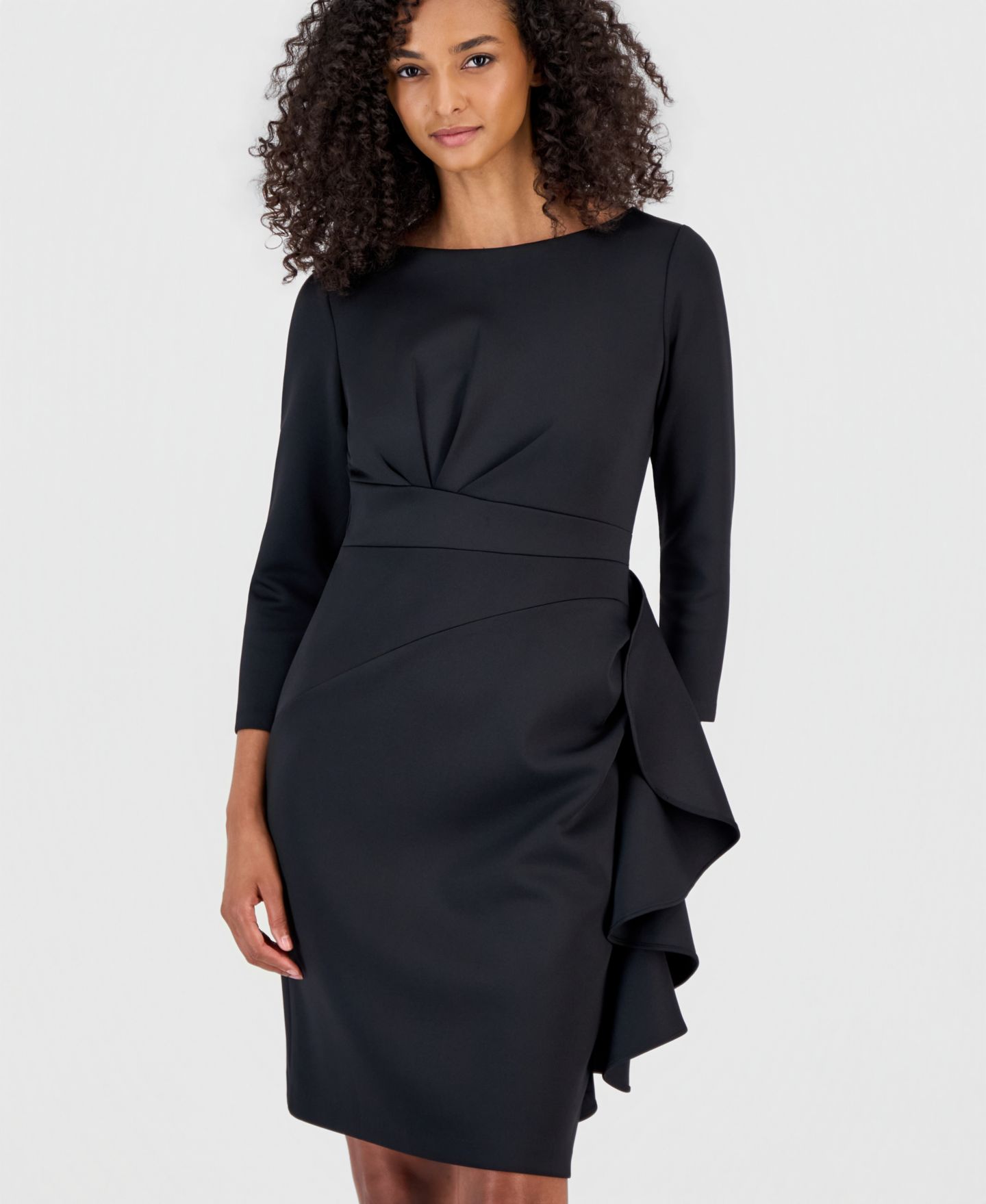 Женское платье Anne Klein Boat Neck Draped Cascading-Ruffle Sheath, цвет: Чёрный, вариант 1 — фото 5