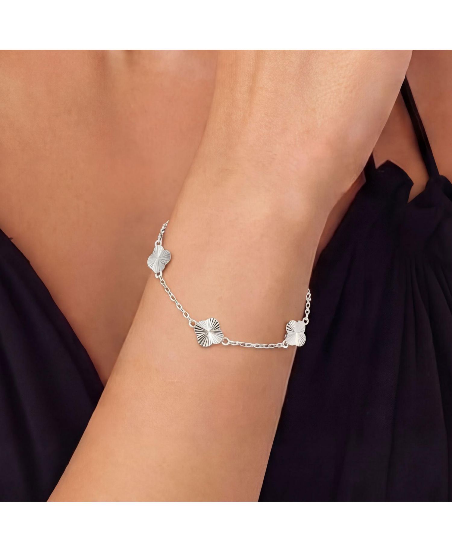 Mini Fluted Clover Bracelet Sterling Silver