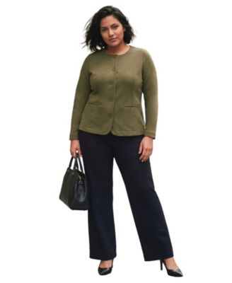 Plus Size Ponte Button Scoop-Neck Blazer