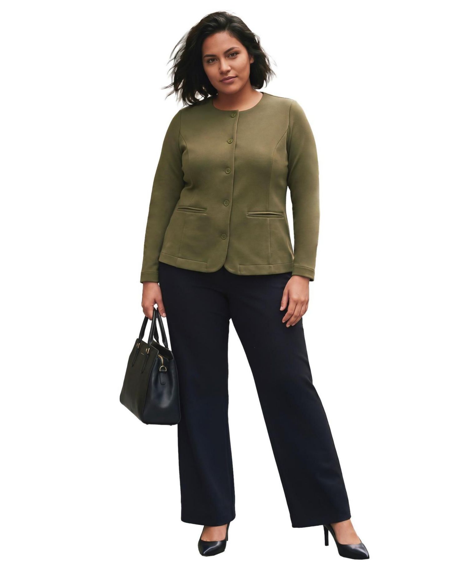 Plus Size Ponte Button Scoop-Neck Blazer