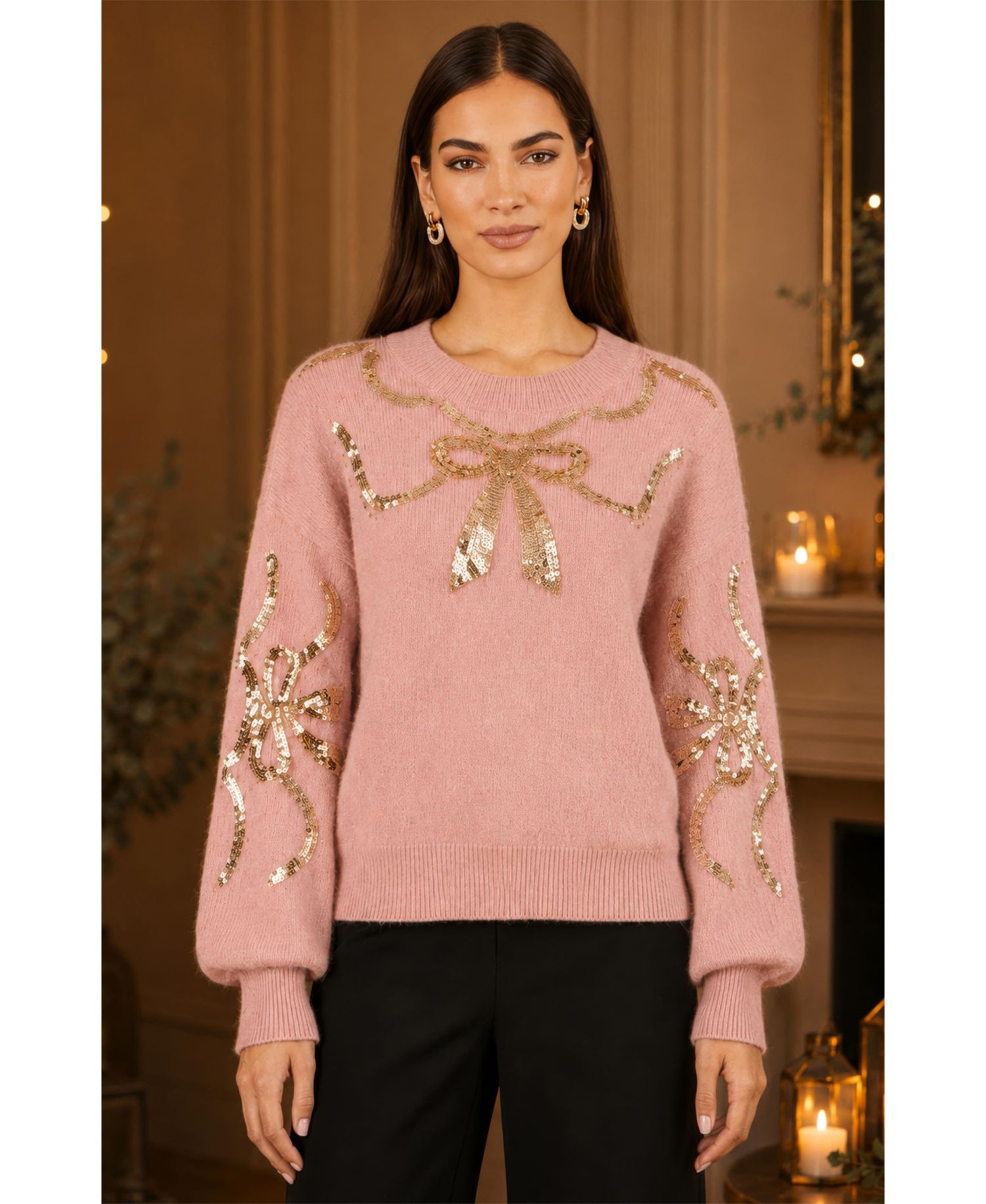 Women's Sequinned Bow Neckline Sweater
