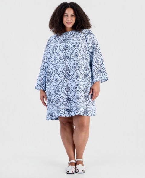 Женское платье Charter Club Plus Size D-Ring Linen 3/4-Sleeve Mini, цвет: Пляжный