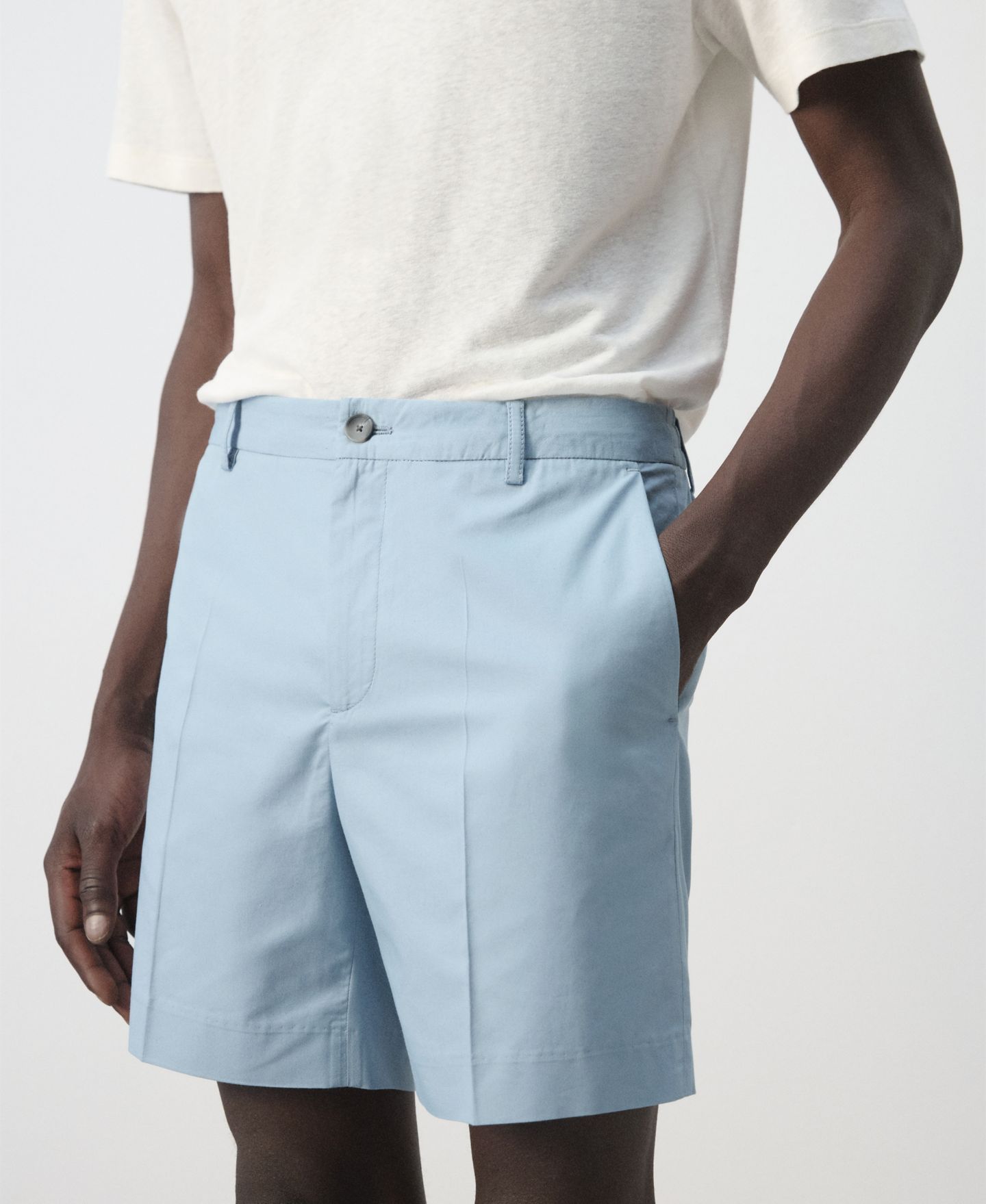 Мужские шорты Mango Slim-Fit Cotton-Lyocell 6.69" Bermuda, цвет: Аквамариновый зелёный — фото 6