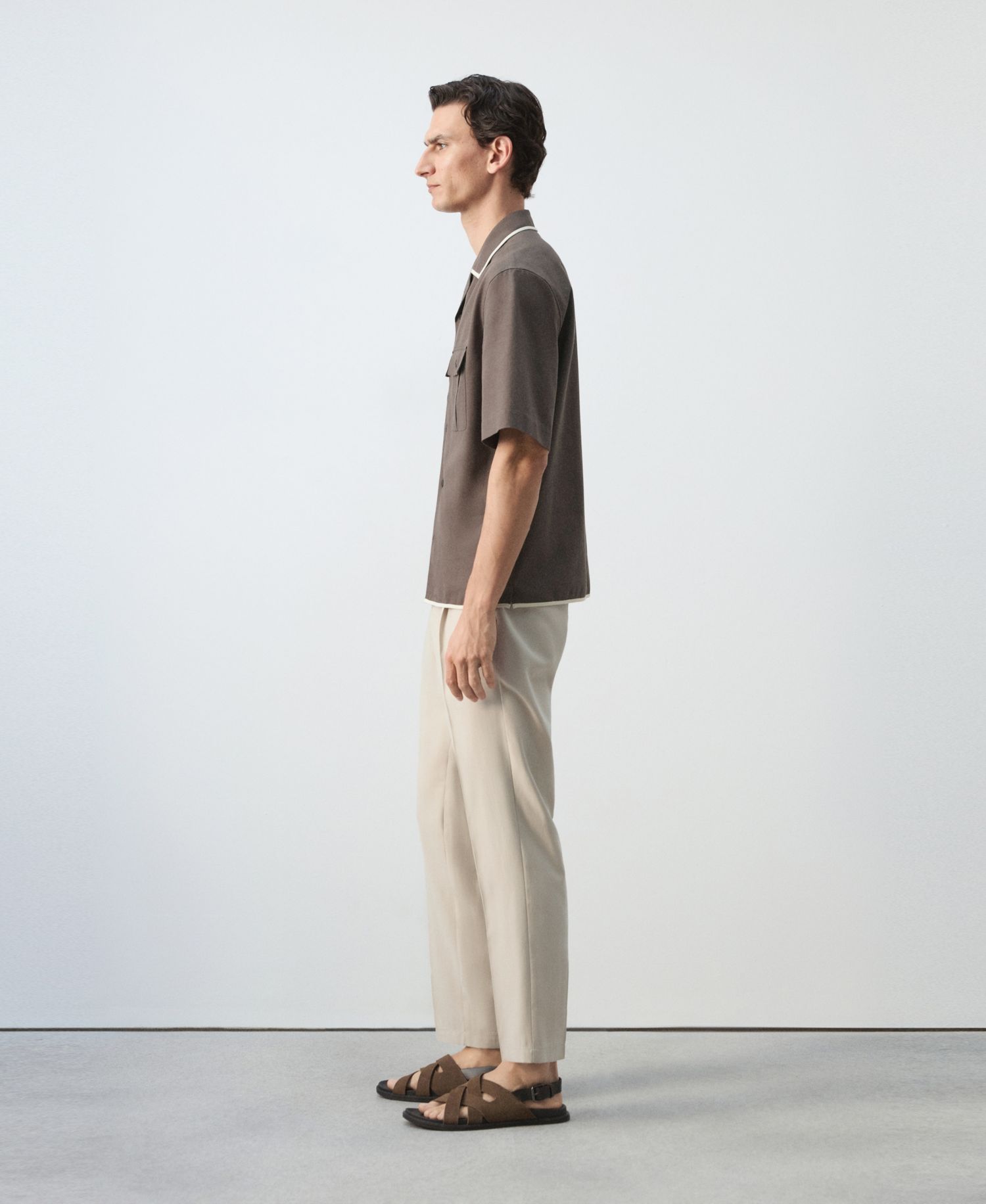 Men's Linen-Cotton Bowling Collar Shirt